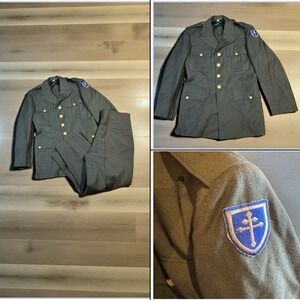 Vintage US Military Army Green Wool Serge Coat Dress Jacket/pant Men sz 40s suit